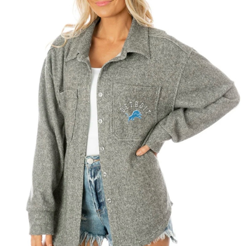 Detroi Lions Gameday Couture oversized gray button down shacket